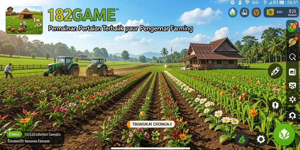 Tampilan screenshot gameplay yang menggambarkan aktivitas bertani di dalam 182GAME.