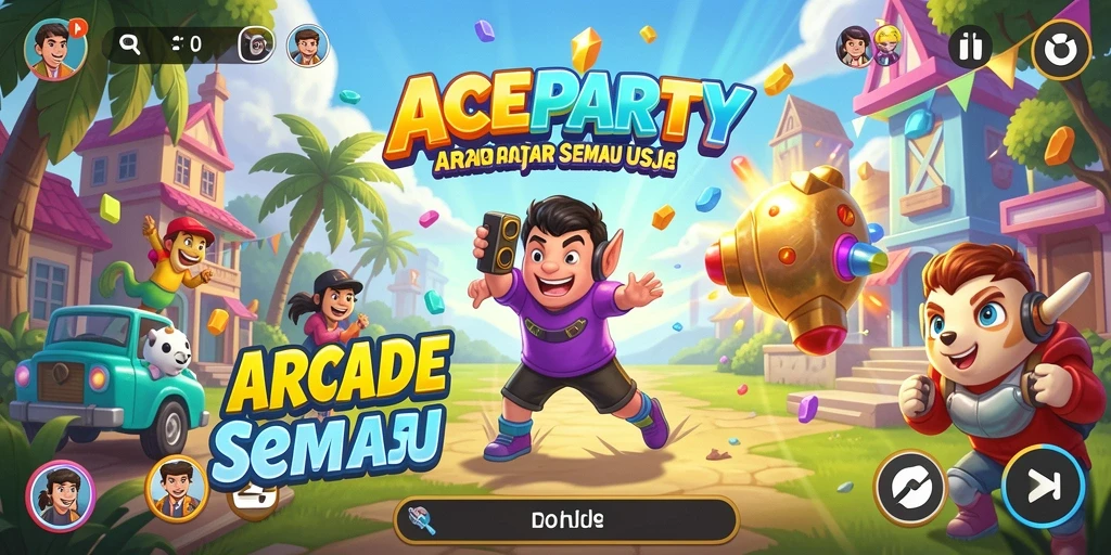 Tampilan gameplay seru ACEPARTY yang penuh aksi arcade.