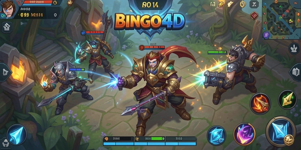 Tampilan seru dari gameplay <strong>BINGO4D</strong> di arena MOBA.