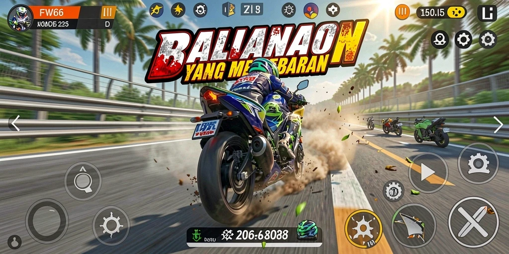 Gameplay mendebarkan dengan berbagai trek balapan motor.