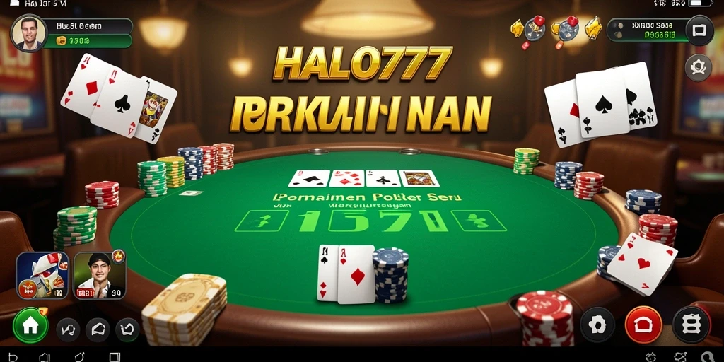 Screenshot utama HALO777 menampilkan aksi permainan Poker yang seru.