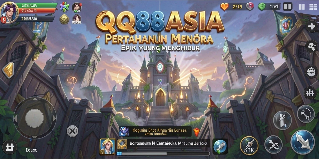 Tangkapan layar gameplay QQ88ASIA menampilkan aksi menara pertahanan yang mendebarkan.