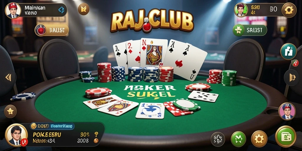 Screenshot utama RAJACLUB menampilkan aksi seru permainan poker.