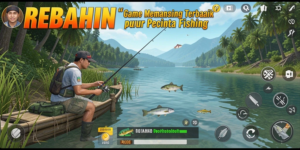 Gameplay REBAHIN dengan suasana memancing yang tenang.