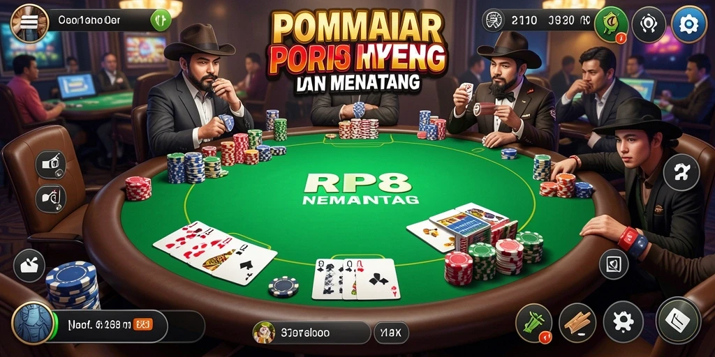 Tampilan gameplay poker seru di RP8 yang mengasyikkan.