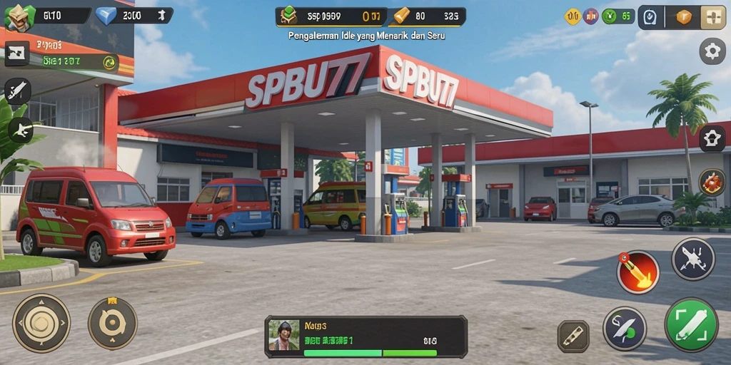 Screenshot gameplay SPBU77 yang menunjukkan keseruan mengelola SPBU.
