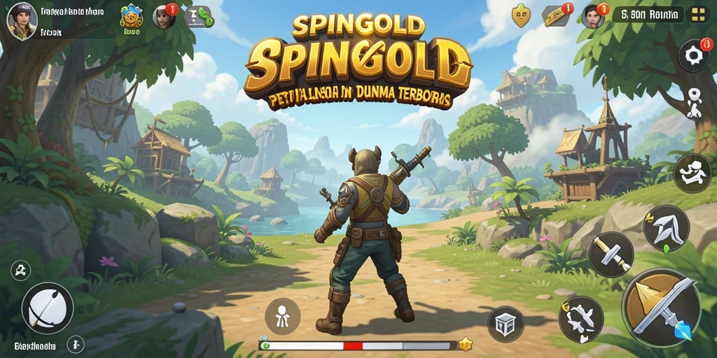 Tampilan gameplay <strong>SPINGOLD</strong> yang menampilkan eksplorasi dunia luas.
