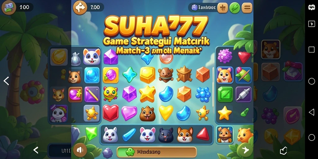 Screenshot utama SUHU777 menampilkan gameplay seru Match-3 yang penuh warna.