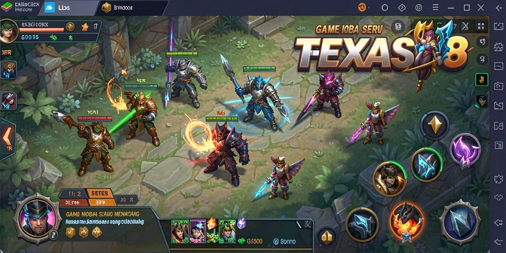Tampilan gameplay seru dari TEXAS88 dalam pertempuran MOBA.