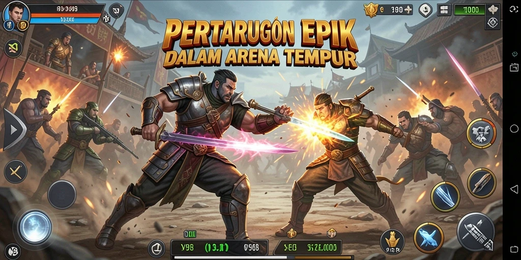 Gameplay pertarungan epik di V98 dengan grafis menawan.