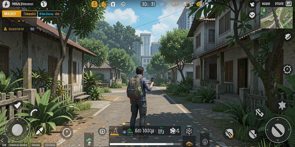 Tampilan layar permainan yang menampilkan interaksi karakter dalam game Simulation.