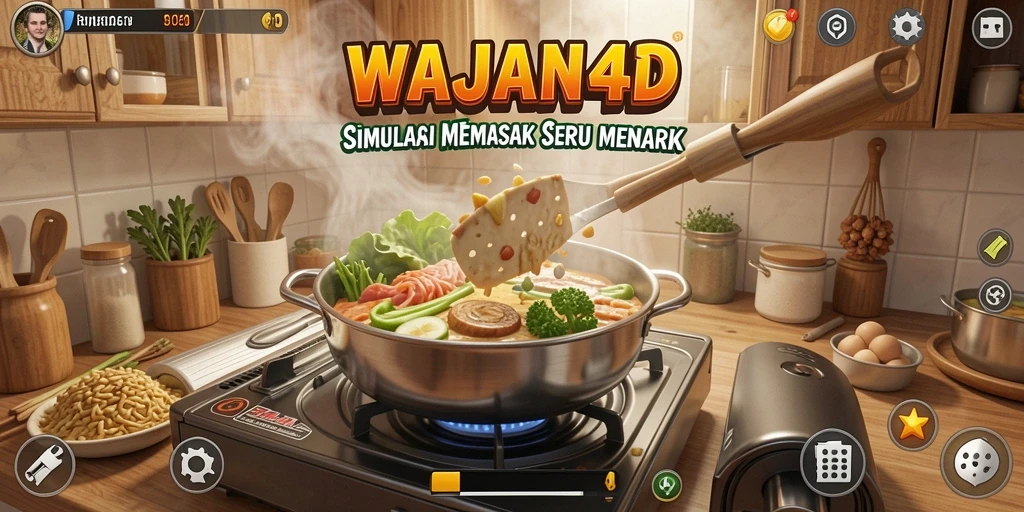 Tampilan gameplay WAJAN4D dengan suasana dapur yang hidup.