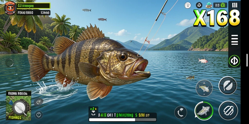 Tampilan gameplay X168 dengan suasana memancing yang menenangkan.